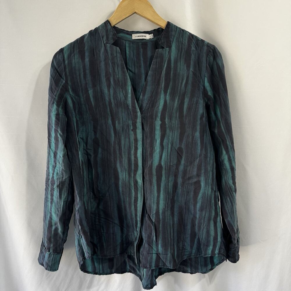 J. Lindeberg 100% Silk Tunic Top Blouse Shirt 36 Eur Classic Lagum Abstract Art